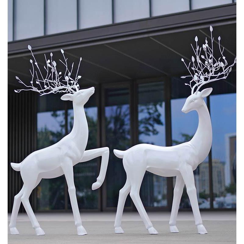 户外抽象仿铜梅花鹿雕塑玻璃钢鹿摆件售楼部装饰园林草坪景观小品