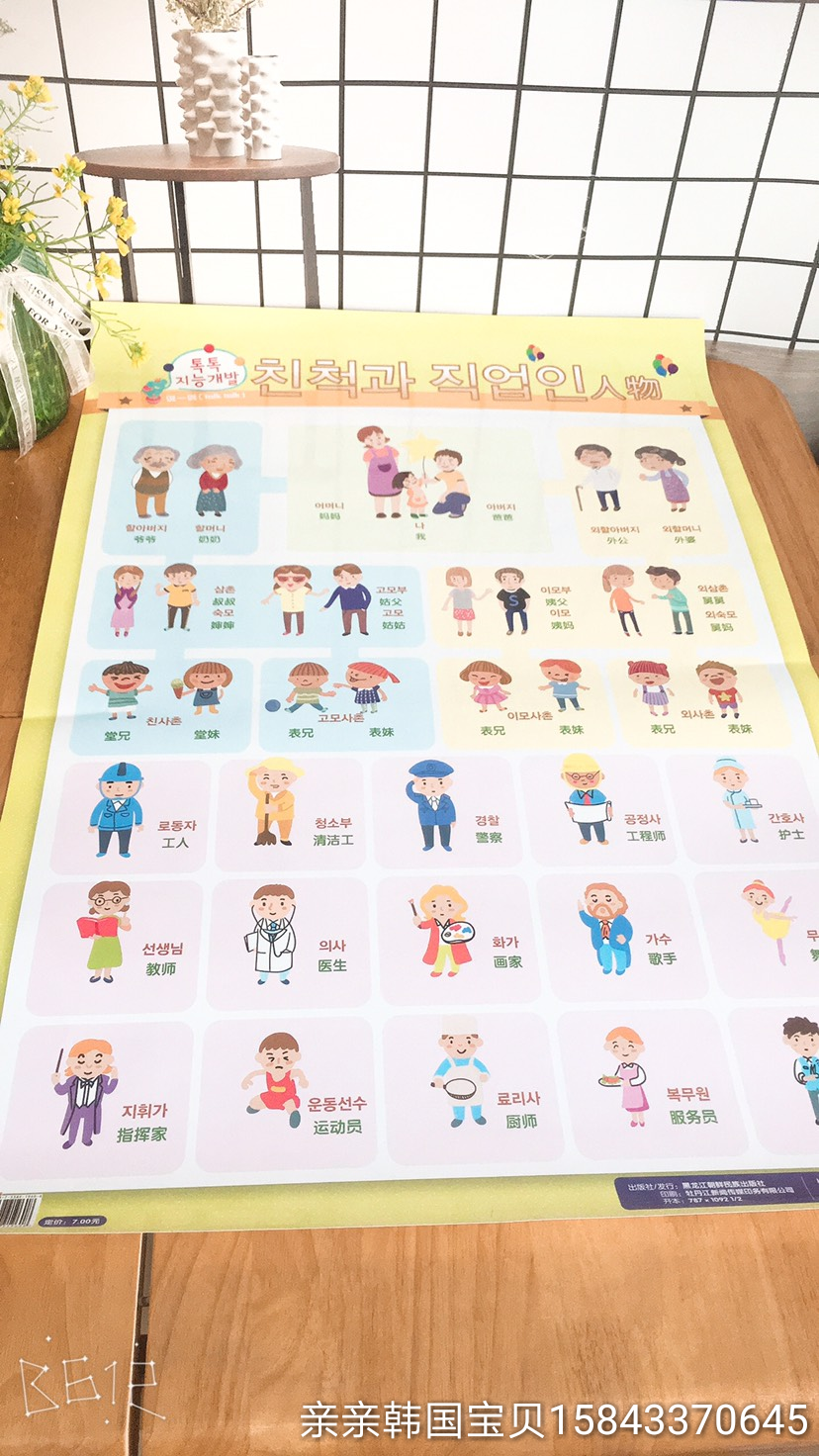 韩语 朝语儿童识字挂图 人物 人体识字挂图 早教益智类书籍 双语