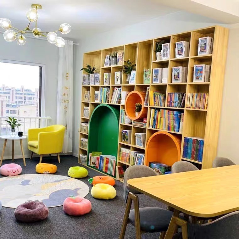 定制儿童图书馆整墙书柜弧形拱门幼儿园绘本架阅读区异形书柜展架