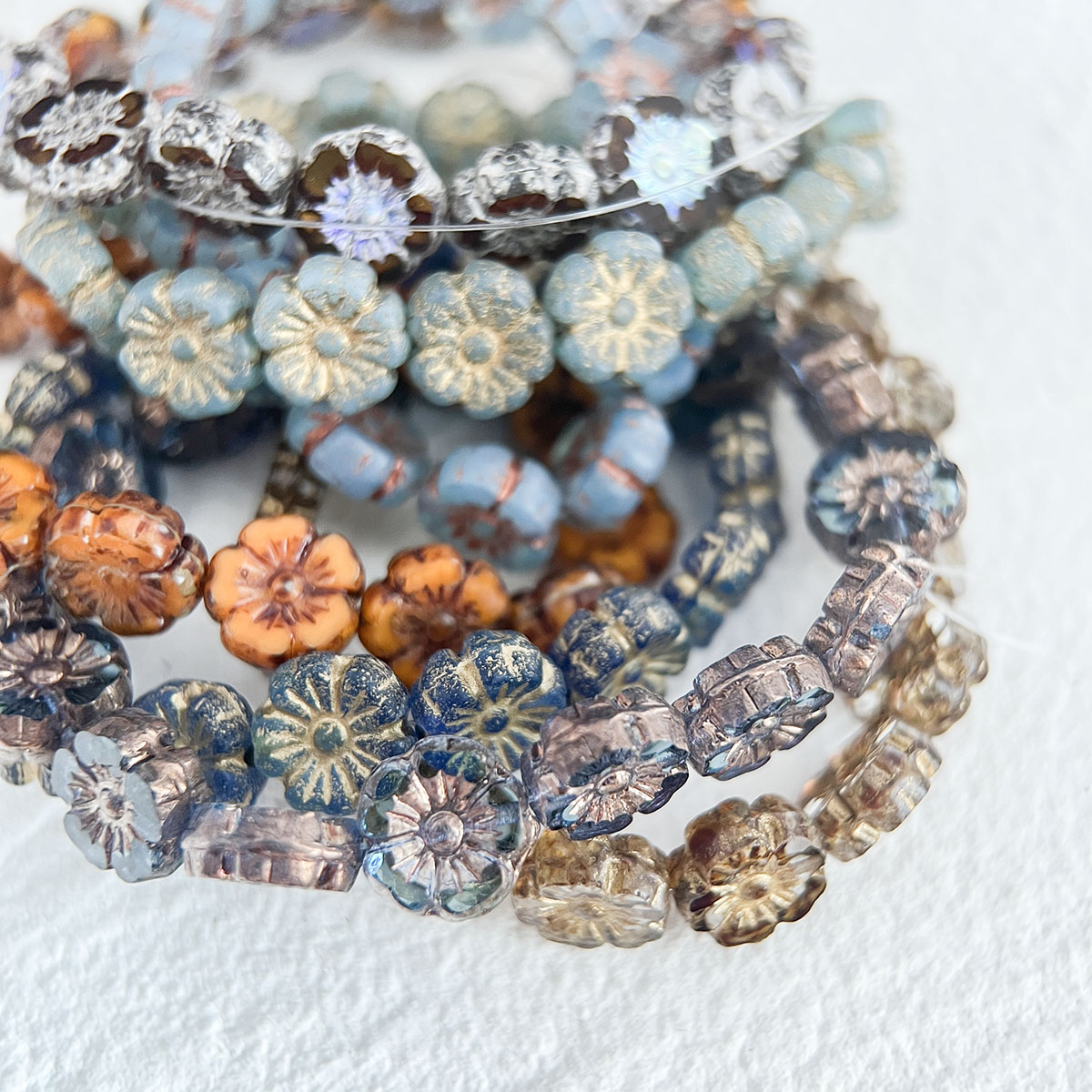 捷克珠玻璃珠平切面夏威夷花各种尺寸DIY手工饰品材料配件散珠