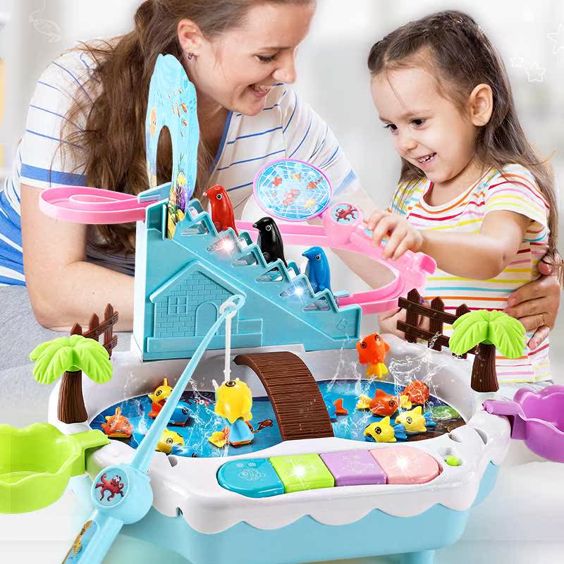 儿童玩具钓鱼池 企鹅爬楼梯磁性钓鱼玩具1-2-3-4周岁宝宝戏水玩具