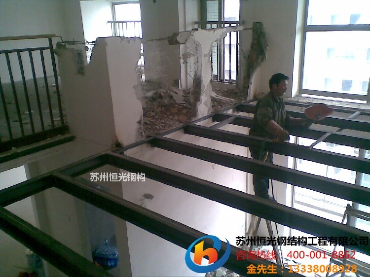 苏州钢结构平台+彩钢板钢结构阁楼制作公司钢结构楼梯踏板