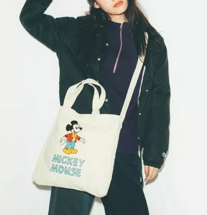 日本杂志款 卡通米奇帆布斜挎包大容量旅行购物袋逛街旅游单肩包