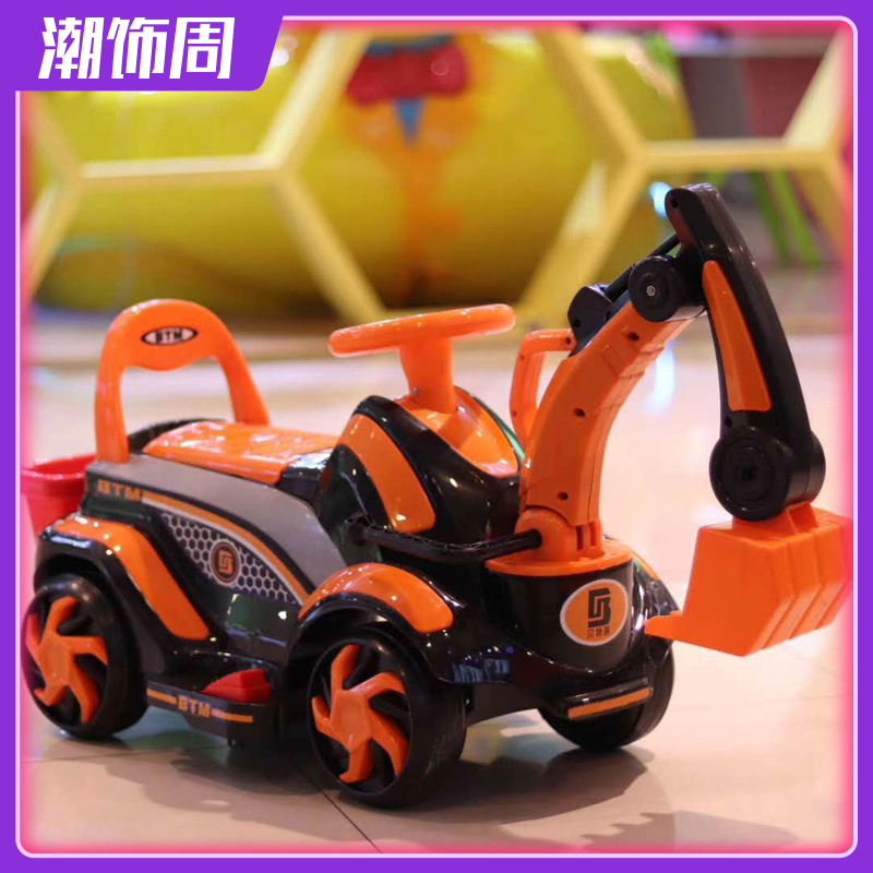 儿童扭扭车电动挖掘机可坐人可骑挖土勾机男女孩滑行车玩具工程车