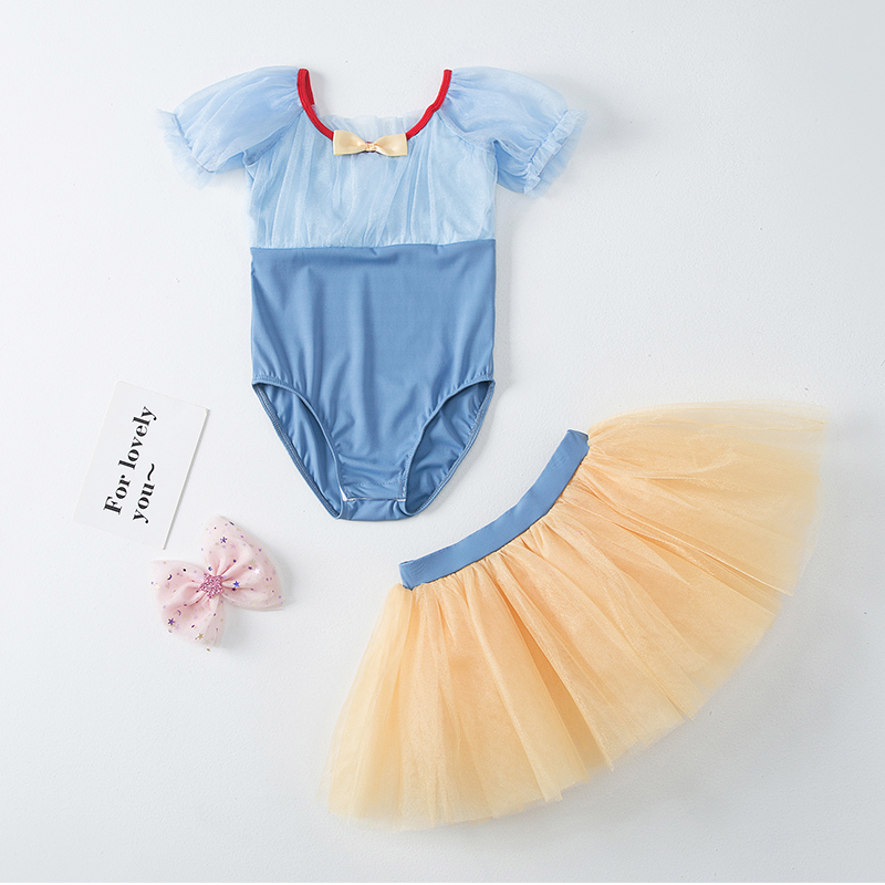 舞蹈服儿童女孩短袖白雪公主芭蕾舞练功服中国舞蓝色体服春夏秋款