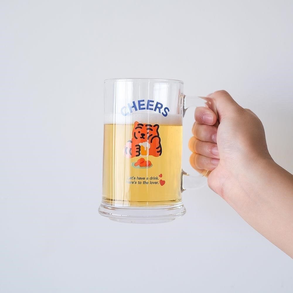 ins风小老虎啤酒杯可爱韩式风格大容量玻璃杯水杯送礼物牛奶杯