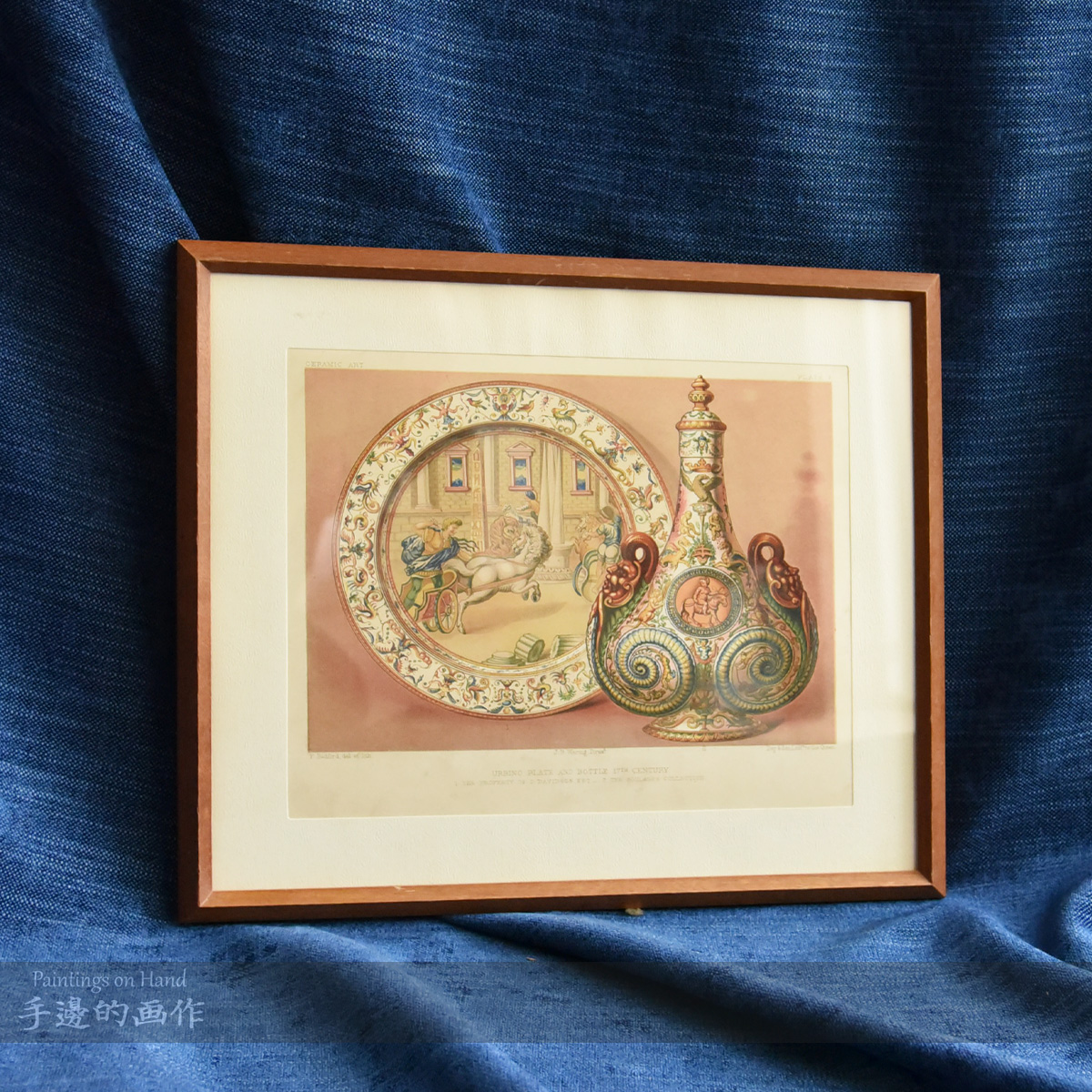 英国1857年古董套色石印版画收藏 珍稀复古装饰框画 欧式陶瓷艺术