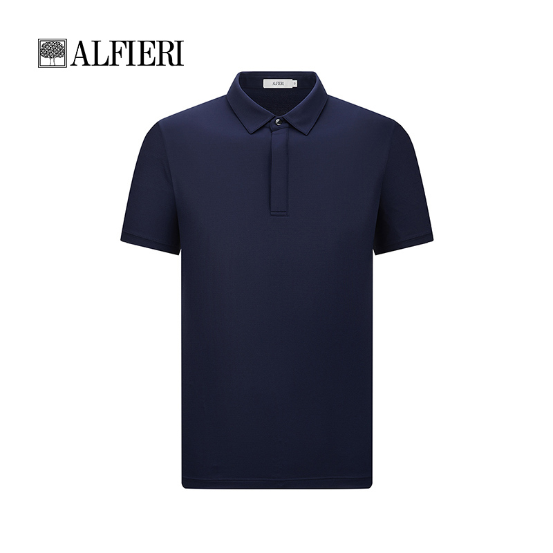 Alfieri艾法利2024夏季新品简约经典商务翻领中年商务男士短袖T恤