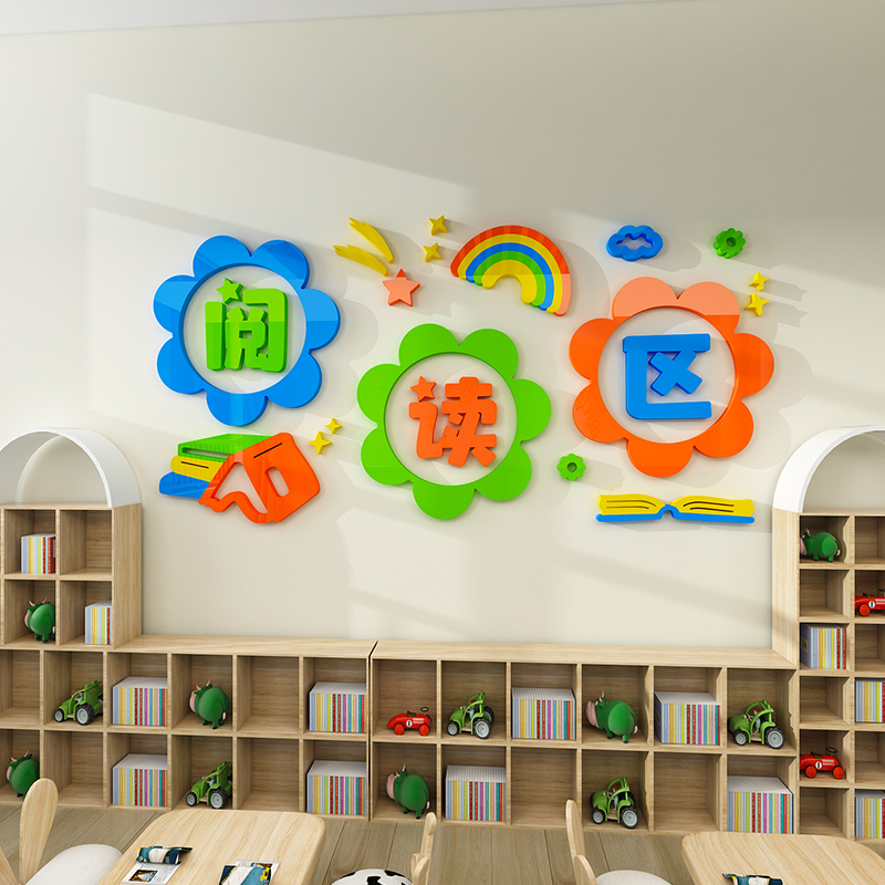 极速阅读区卡通彩虹墙贴画立体墙面装饰画幼儿园中小学读书角图书