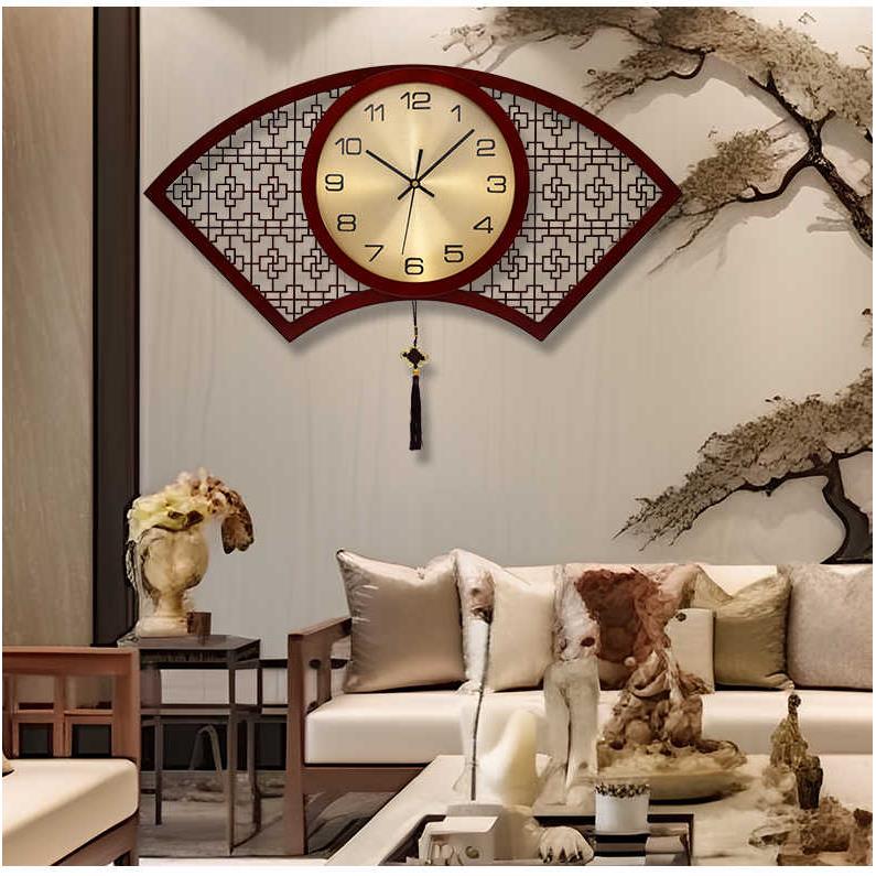 2023新款挂钟家用客厅新中式中国风扇形时尚挂墙电视墙复古时钟表