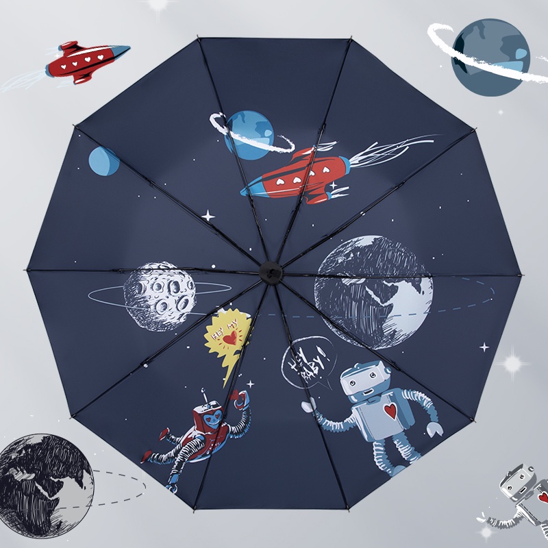 10骨太空星球全自动晴雨伞两用卡通三折叠雨伞学生男女太阳伞遮阳