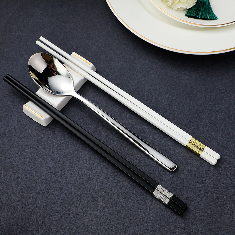 酒店合金筷子客满多家用餐厅饭店公筷公勺三用筷架家庭防滑餐具
