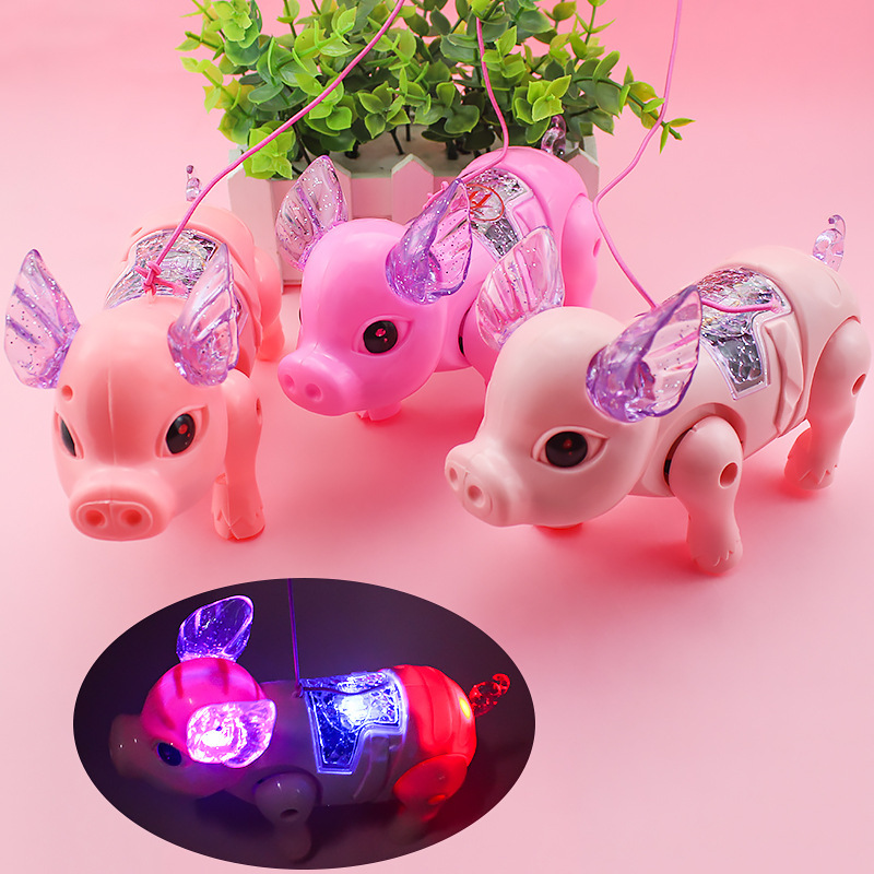 英博耳朵新款电动星星牵绳小猪热卖爆款发光牵线遛小猪玩具猪八戒