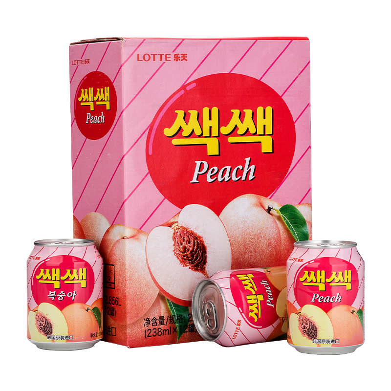礼盒韩国进口饮料整箱乐天LOTTE蜜桃桃汁238ml*12罐果味果汁饮品
