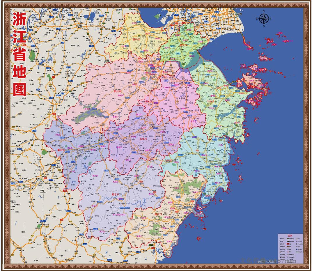 2019年12月浙江省百度版行政交通旅游乡镇村落分布地图140x160cm