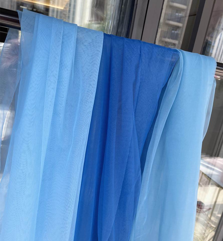 蓝色布料加密灰蓝色雾霾蓝婚纱礼服装设计网纱面料裙子网纱布料
