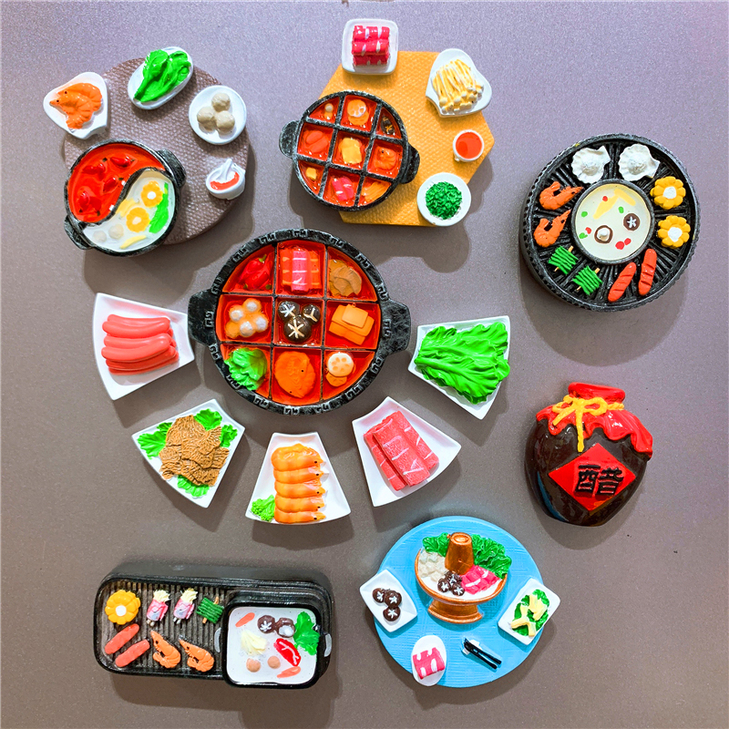 四川重庆旅游纪念九宫格火锅美食配菜创意趣味树脂冰箱贴磁贴