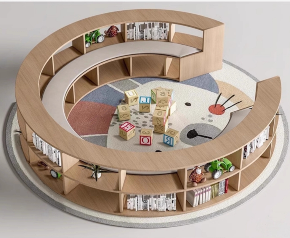 大型学校图书馆早教培训圆形坐凳书架 绘本馆休息区环形圆凳书柜