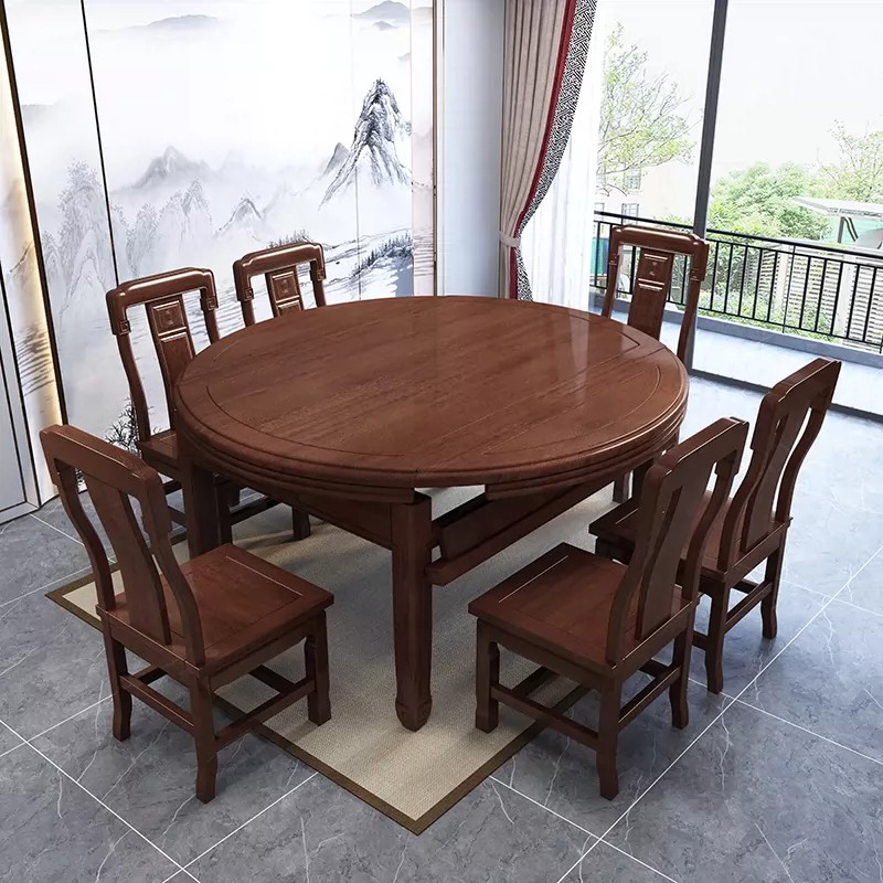 花梨木全实木餐桌椅组合家用新中式小户型伸缩折叠吃饭桌可变圆桌