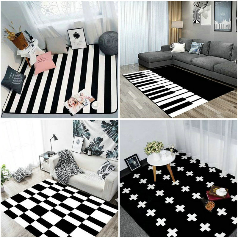 简约现代几何黑白网格地毯客厅茶几沙发卧室床边垫厨房满铺可定制