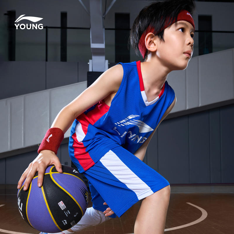 李宁童装儿童篮球套装2023夏青少年速干运动套装中大童比赛训练服