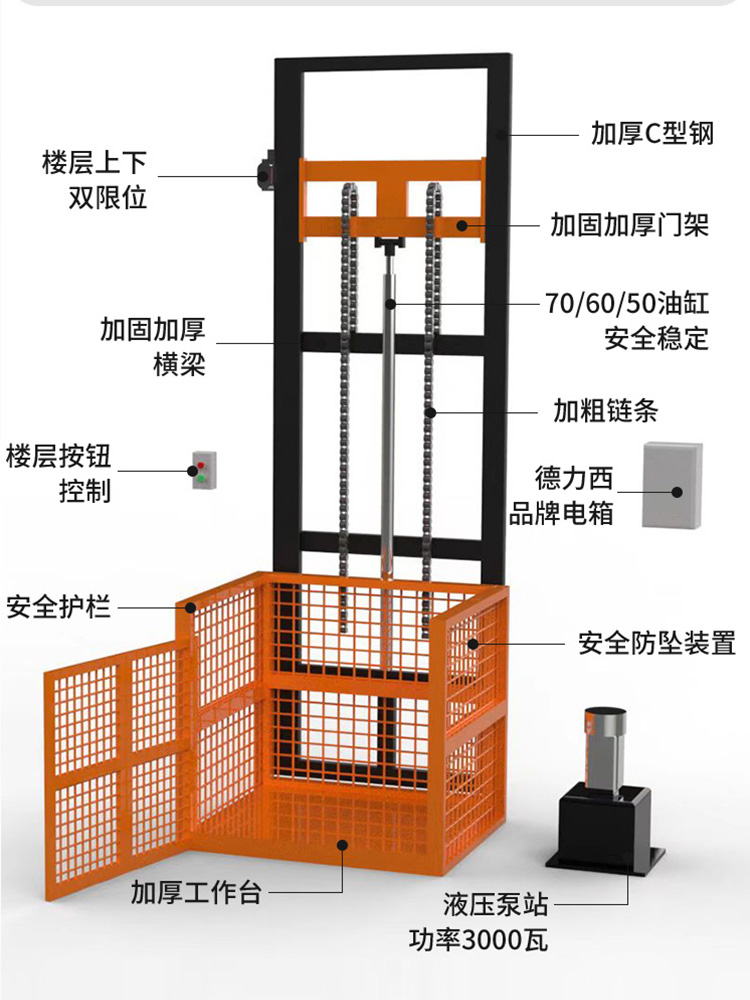液压货梯简易升降平台工业仓库厂房升降机电梯电动小型货物提升机
