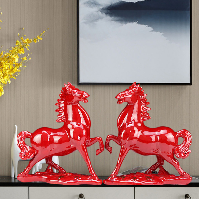 创意现代红釉中国风陶瓷马摆件复古手工艺品礼品生肖马摆设装饰品