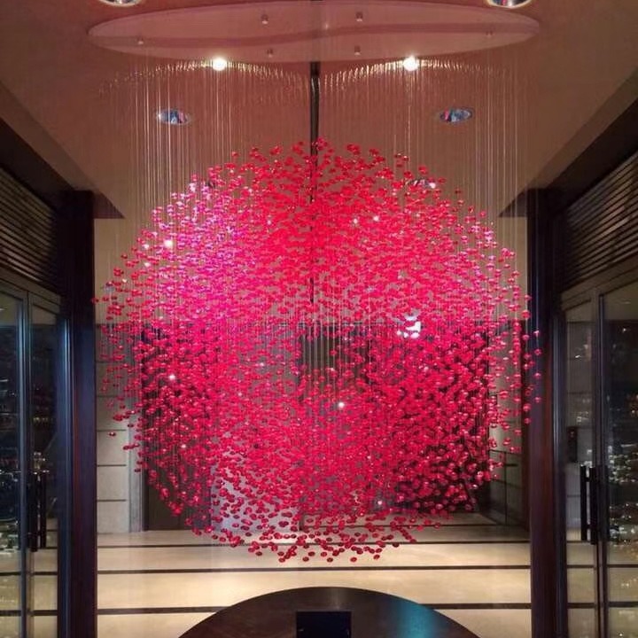 非标工程酒店中庭艺术玻璃琉璃灯具吊饰大堂不规则琉璃石头吊灯