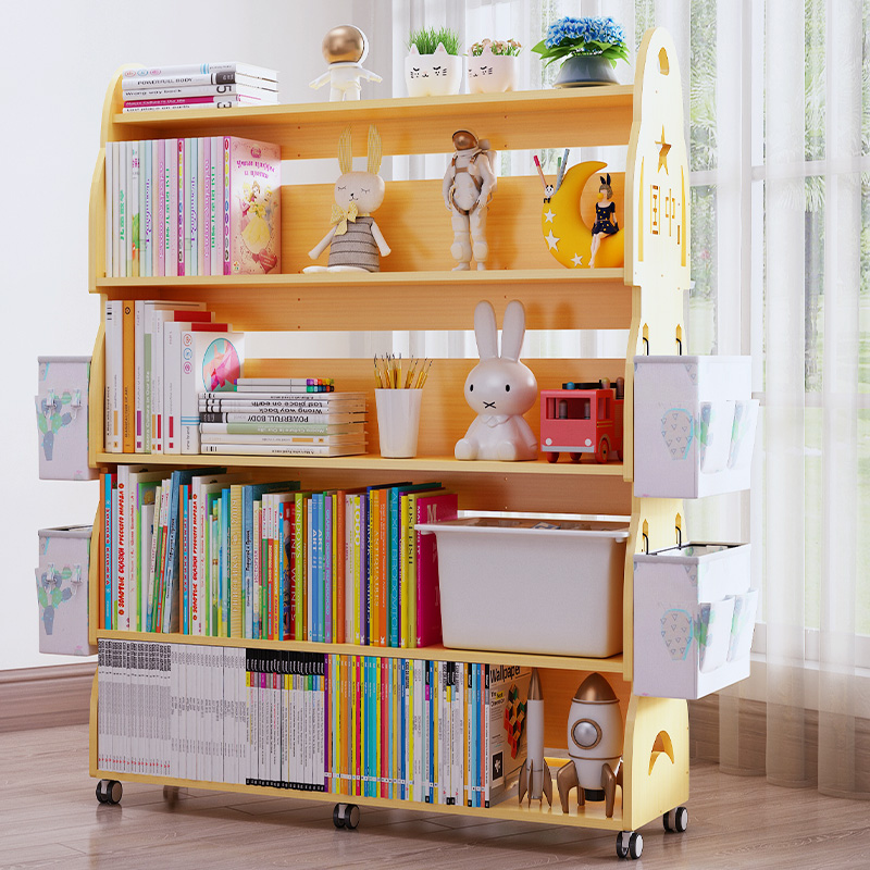 实木儿童书架双面可移动绘本架宝宝阅读区书柜家用小孩落地置物架