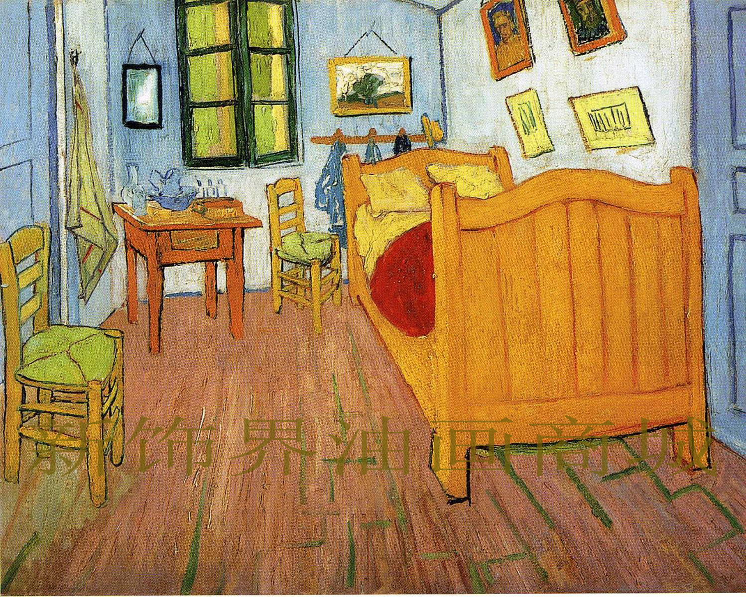 手绘梵高名画印象风景油画在阿尔勒的卧室装饰画现代家居无框画