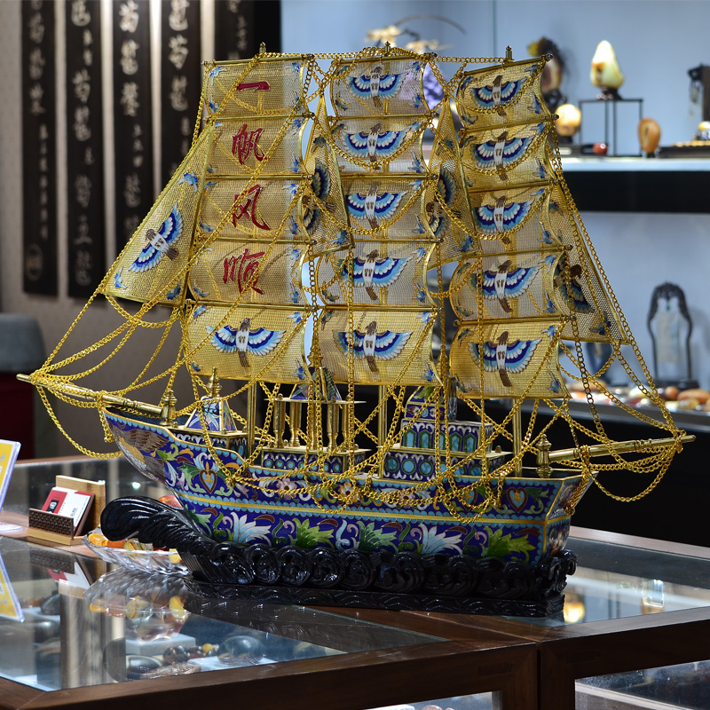 正品北京景泰蓝中国风一帆风顺铜胎掐丝珐琅中国风家居摆件船