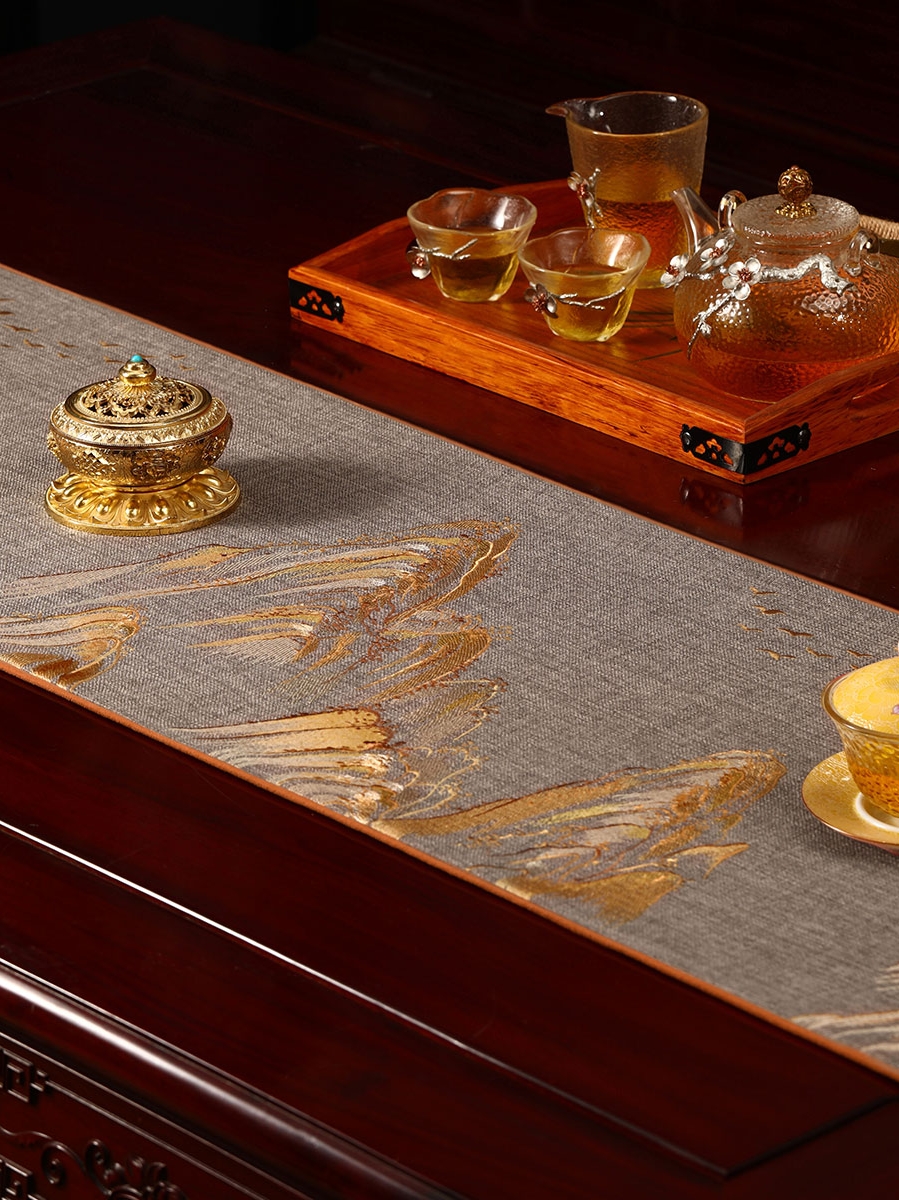 新中式桌旗茶旗中国风茶台垫布简约现代防滑茶几茶席餐桌长条布艺