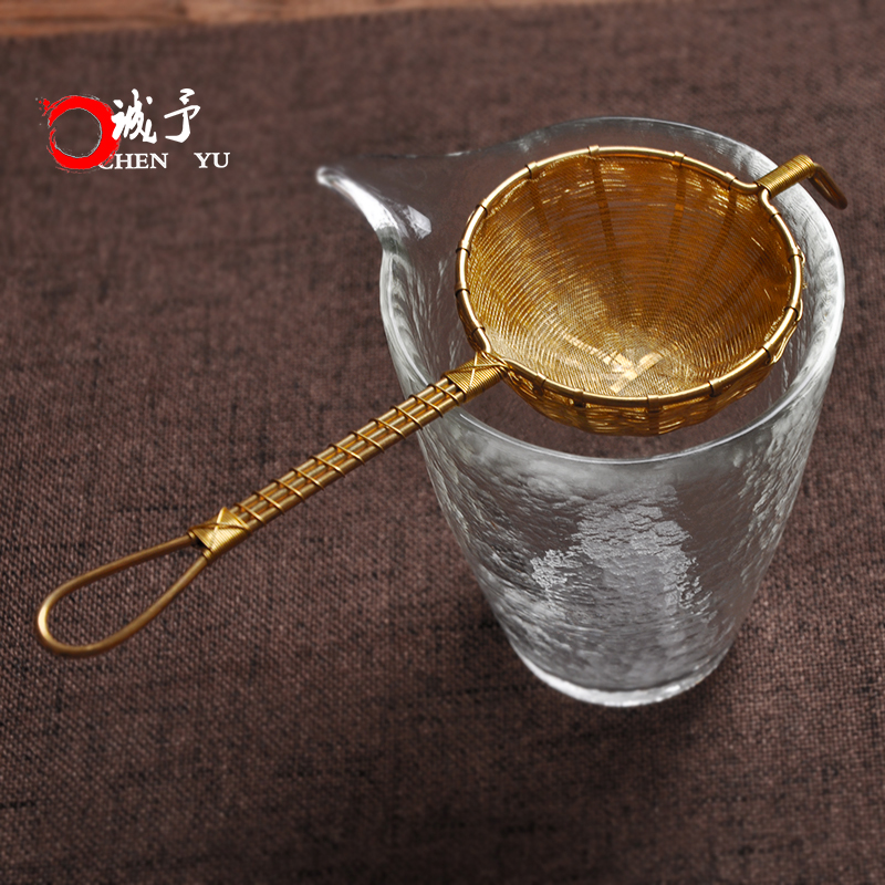 中式传统全手工编织黄铜茶漏 纯铜编漏斗茶过滤网金网咖啡滤网