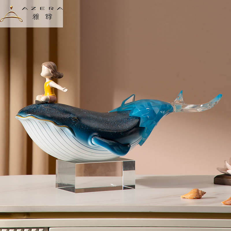 现代轻奢客厅儿童房酒柜装饰品北欧风创意家居艺术品树脂鲸鱼摆件