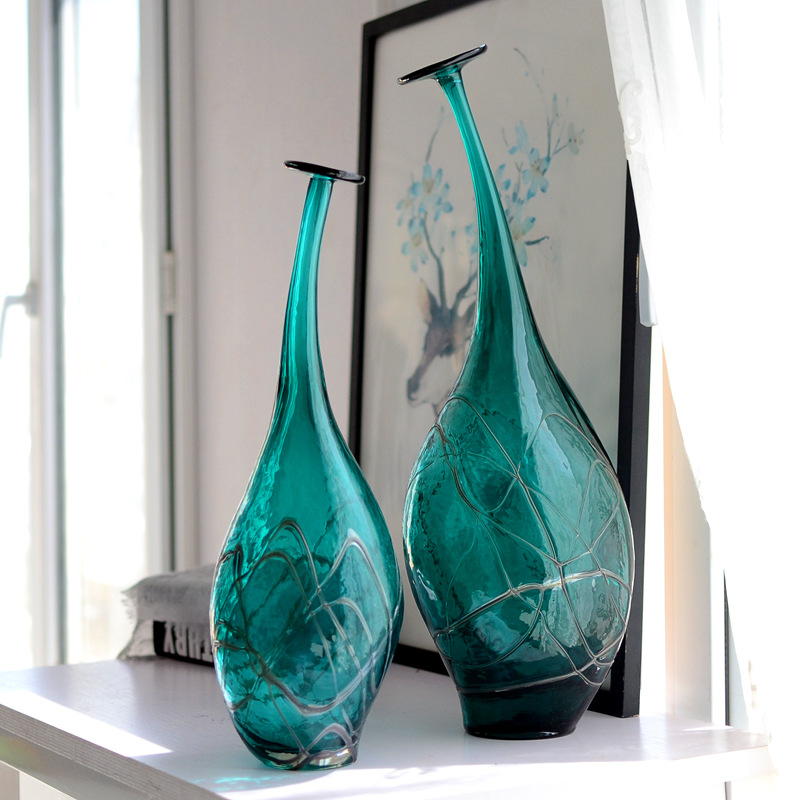 创意欧式彩色玻璃花瓶 几何形手工家居装饰摆件 艺术软装花器花瓶
