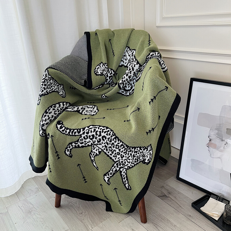 复古北欧绿色客厅单人椅子沙发毯盖毯午睡毯子办公室小毛毯床尾巾