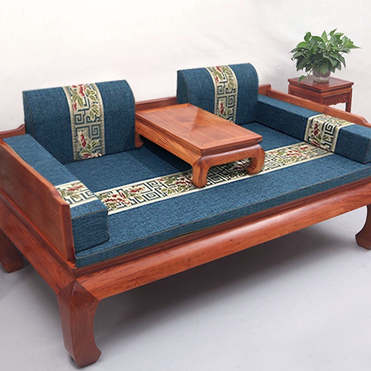 新中式红木沙发坐垫罗汉床垫子五件套实木椅坐垫亚麻海绵乳胶靠垫