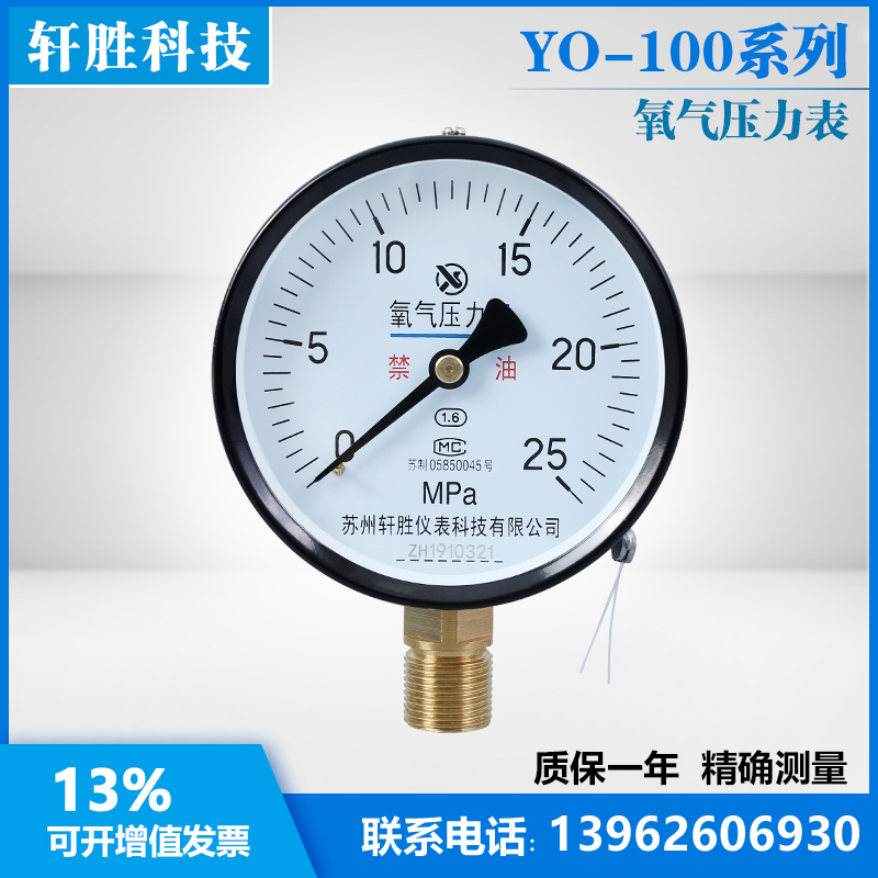 推荐Y0100 25MPa 氧气压力表 M20X1.5禁油氧压表 氧气气压表 苏州