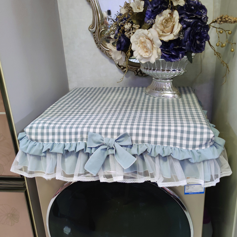 小格子滚筒洗衣机罩防尘罩冰箱盖巾桌布床头柜茶几万能多功能盖布