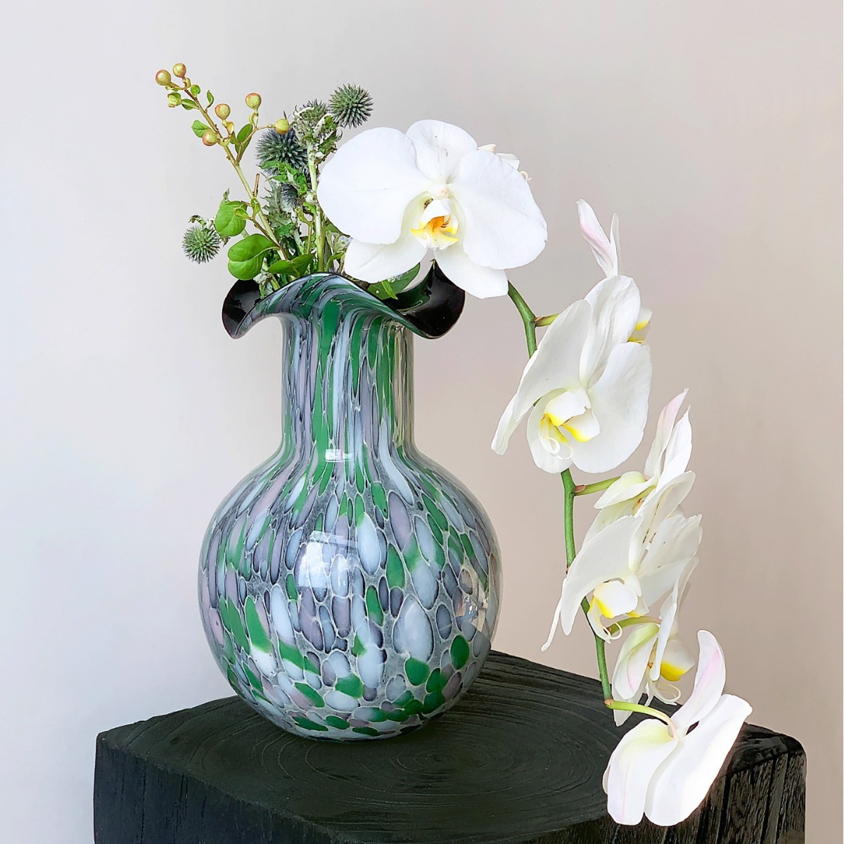 SoftHome彩点手工玻璃花瓶高级感艺术中古花器装饰家居摆件设计