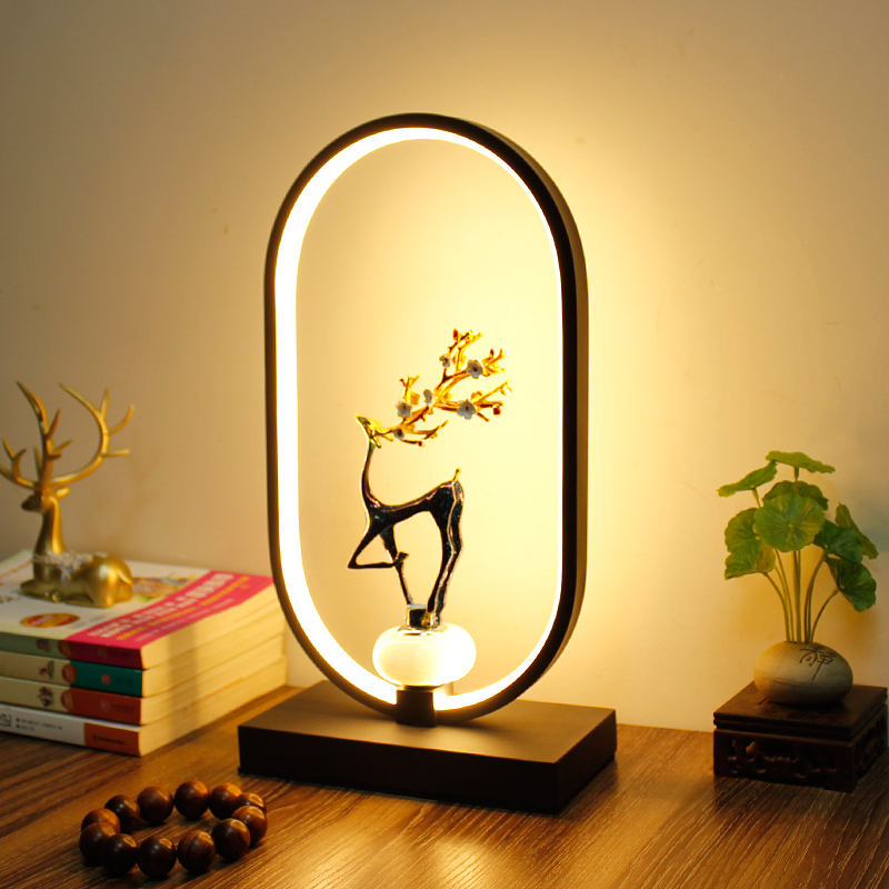 创意摆件台灯卧室床头灯遥控书房客厅温馨小鹿圆形智能灯个性装饰