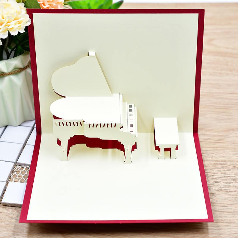 3D立体钢琴吉他小提琴造型乐器手工剪纸小贺卡片节日生日祝福礼物