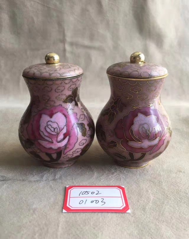 七八十年代老北京磨光景泰蓝茶叶罐宝珠罐1对2个库存旧藏文玩收藏