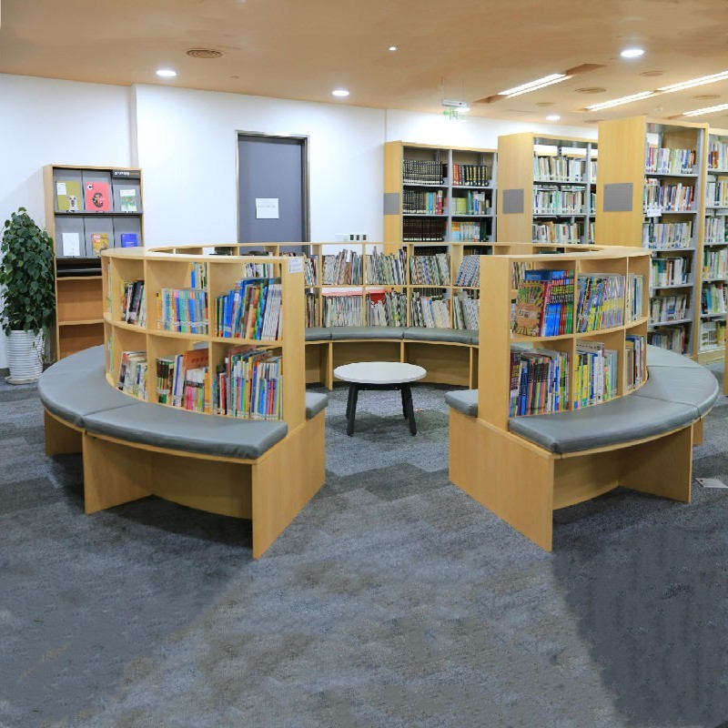 绘本馆图书弧形书柜环创阅读区异形圆形坐凳书架多功能组合置物架