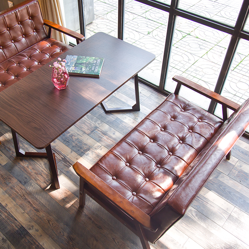 奶茶店桌椅组合咖啡厅布艺实木会客沙发酒吧餐饮简易单双三人沙发