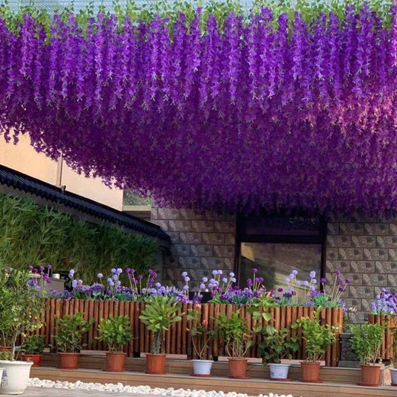 仿真紫藤花串塑料拉花植物户外悬挂垂网格长廊吊顶拱门假花条装饰