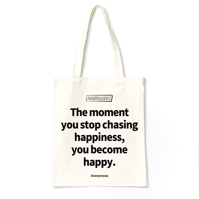 stop chasing happiness英文句子帆布袋子包单肩手提便携书店小众