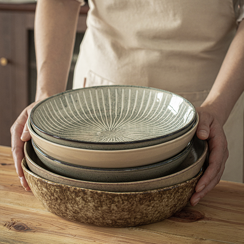 大碗艺术复古陶瓷菜碗深盘日式盘子粗陶餐具家用碗碟碗盘汤碗菜盘