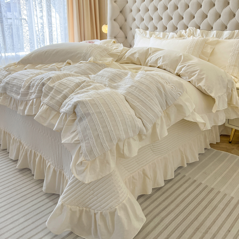 法式轻奢奶油风全棉纯棉床上四件套公主风被套床单床盖款夏天床品
