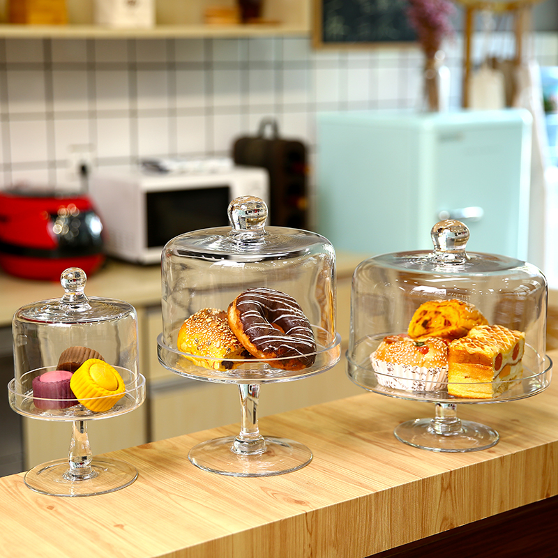 欧式大号玻璃蛋糕盘透明防尘罩高脚水果盘甜品台面包试吃家居摆件